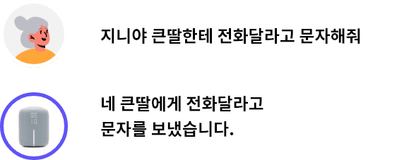 사용자 발화:지니야 큰딸한테 전화달라고 문자해줘, 지니 발화:네 큰딸에게 전화달라고 문자를 보냈습니다.