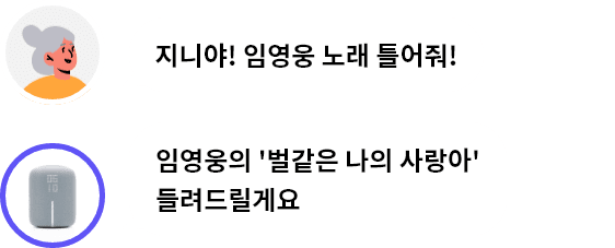 사용자 발화:지니야! 임영웅 노래 틀어줘!, 지니 발화:임영웅의 '벌같은 나의 사랑아' 들려드릴게요